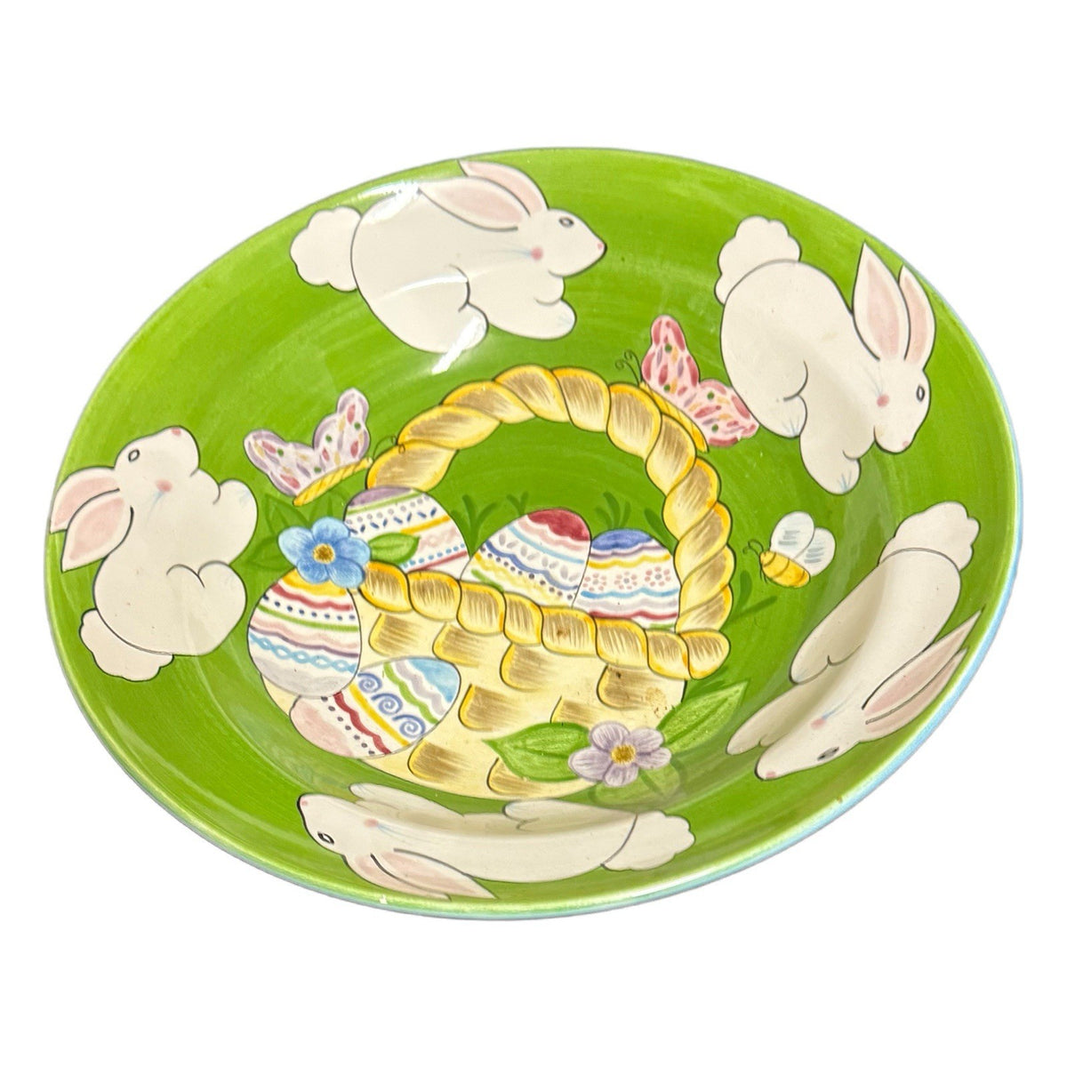 Vintage LAURIE GATES Serving Bowl 14 3/8" D Easter Bunny Egg Basket © 2000