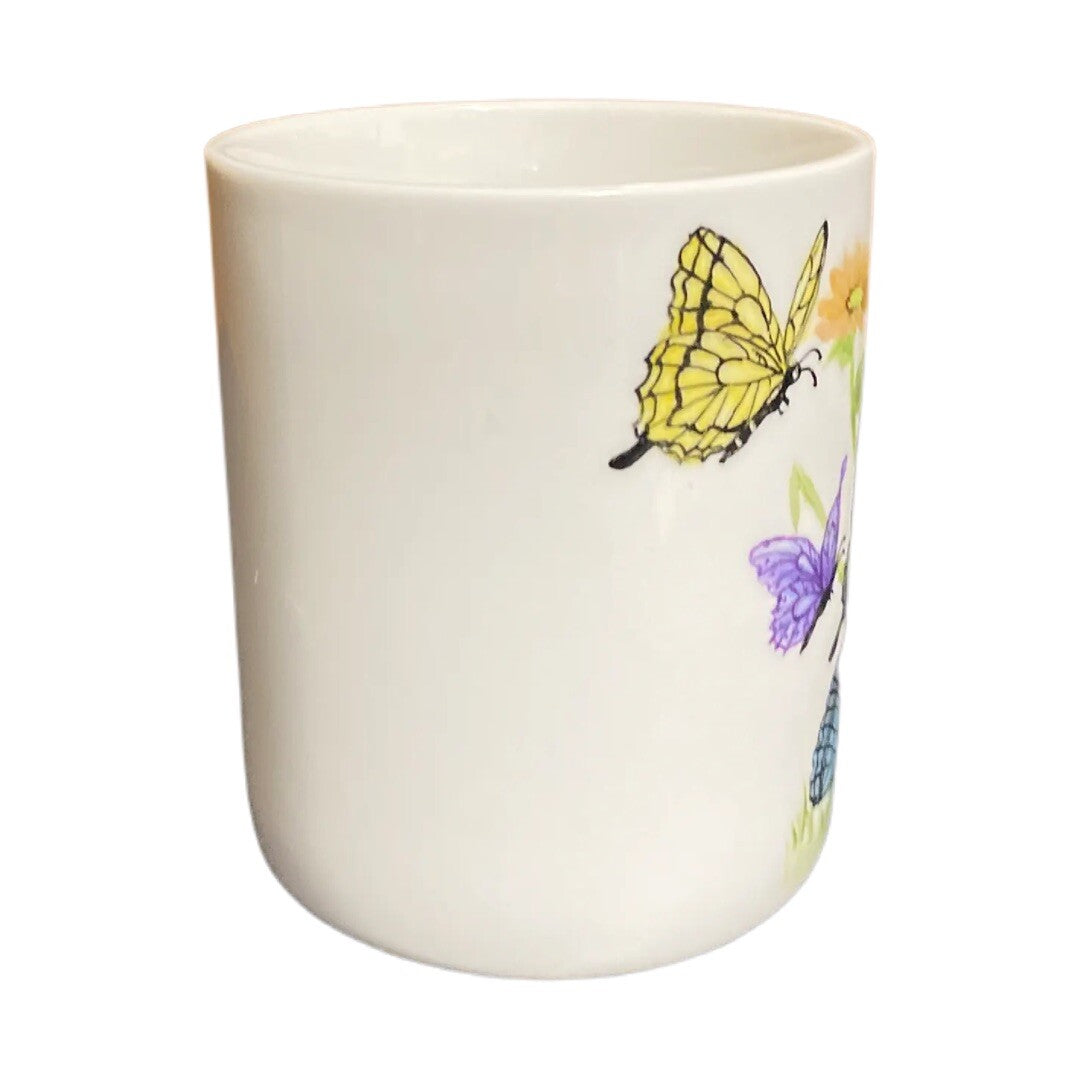 Butterflies Flowers Coffee Mug Hand Painted By Florence Gerber Porcelain Tea Cup