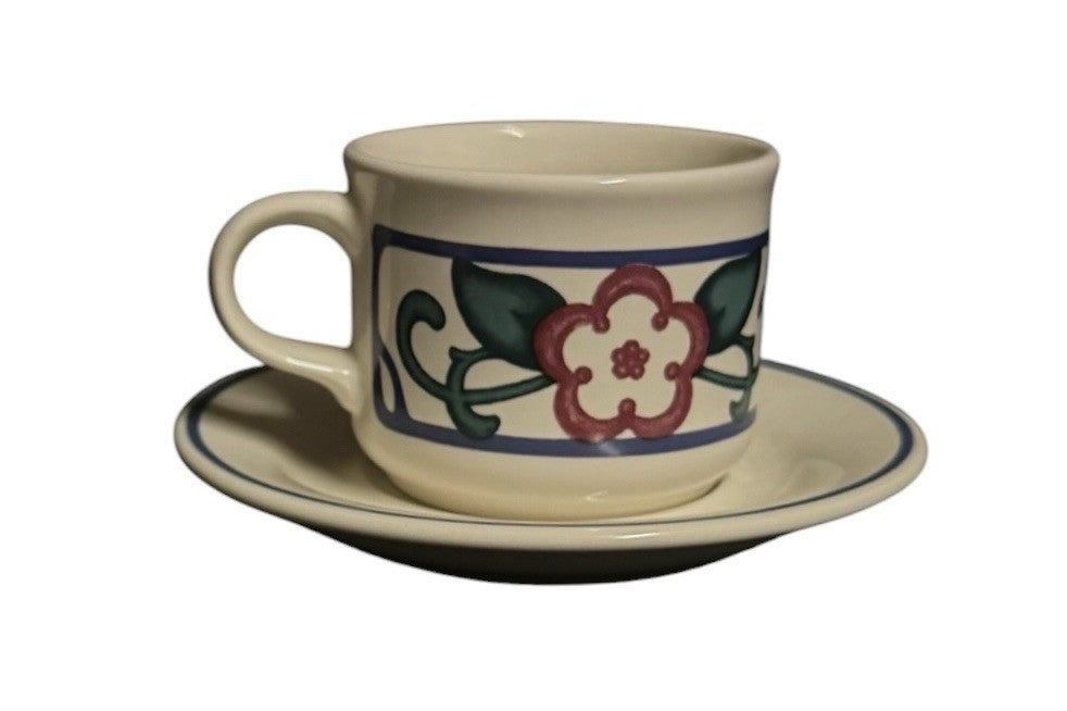 Pfaltzgraff Arbor Vine Set of 4 Cups and Saucers Stoneware Coffee Tea Floral