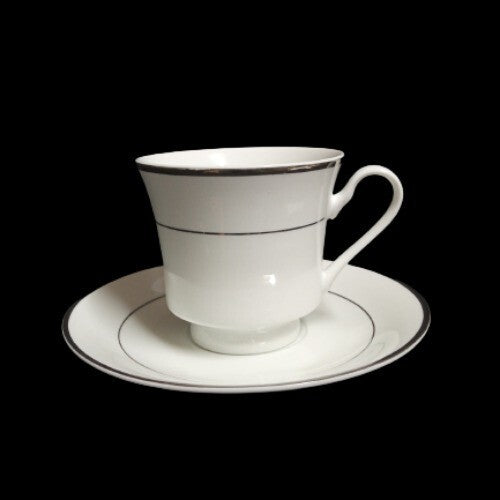 Gibson Designs Anniversary Platinum Cup & Saucer Set of 4 8 oz White China