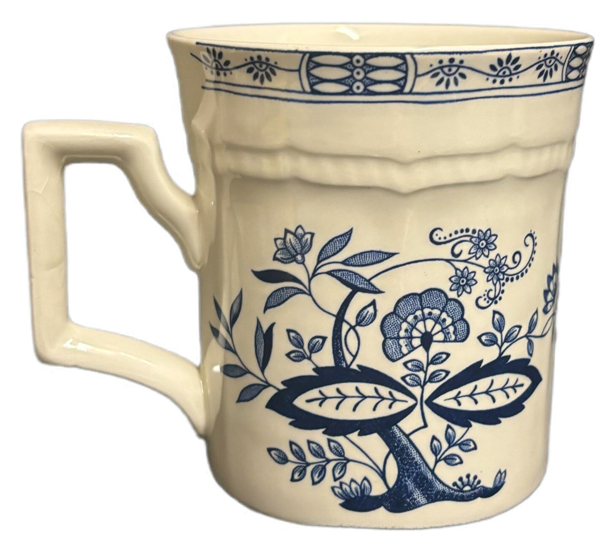 Vintage 2-Kensington Mugs Staffordshire England Ironstone Coffee Cup Blue Ivory