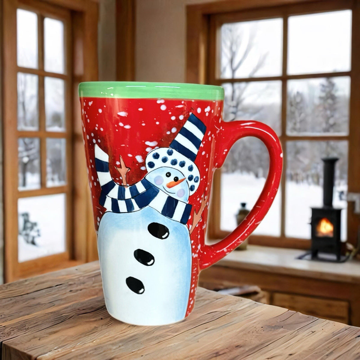 CHARLIE ZABARTE Latte Mug Certified International Snowman Tall Coffee Tea 16 Oz
