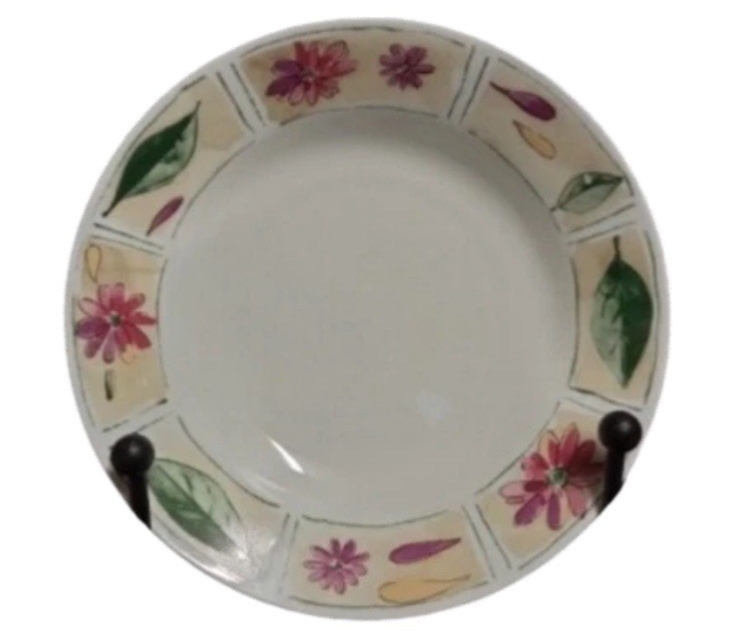 Set of 4 Gibson Designs Sabrina 8” D Coupe Soup Bowls Floral Petals Leaves Rim
