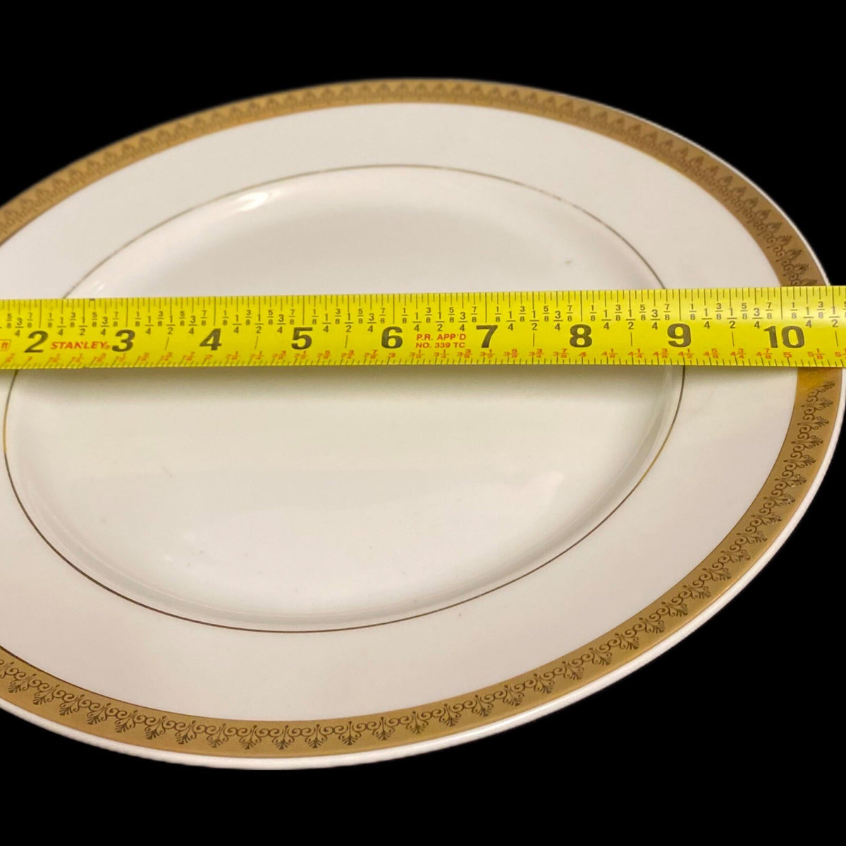 Gabbay QUEEN VICTORIA 6- Dinner Plates Ceramic White Gold Border Trim Dinnerware