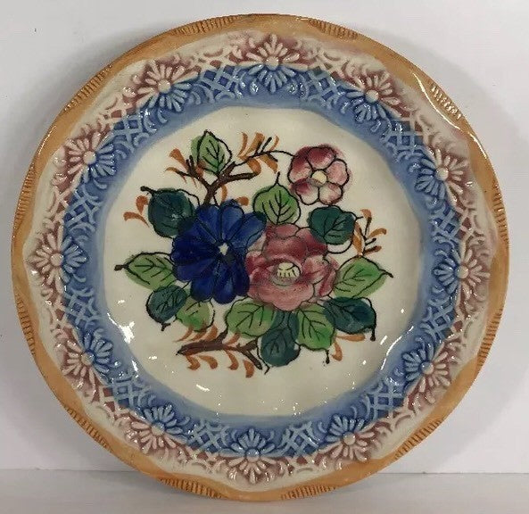 Vintage Dessert Plate Japan Hand Painted 6  5/8” D Ceramic Dish Embossed Floral