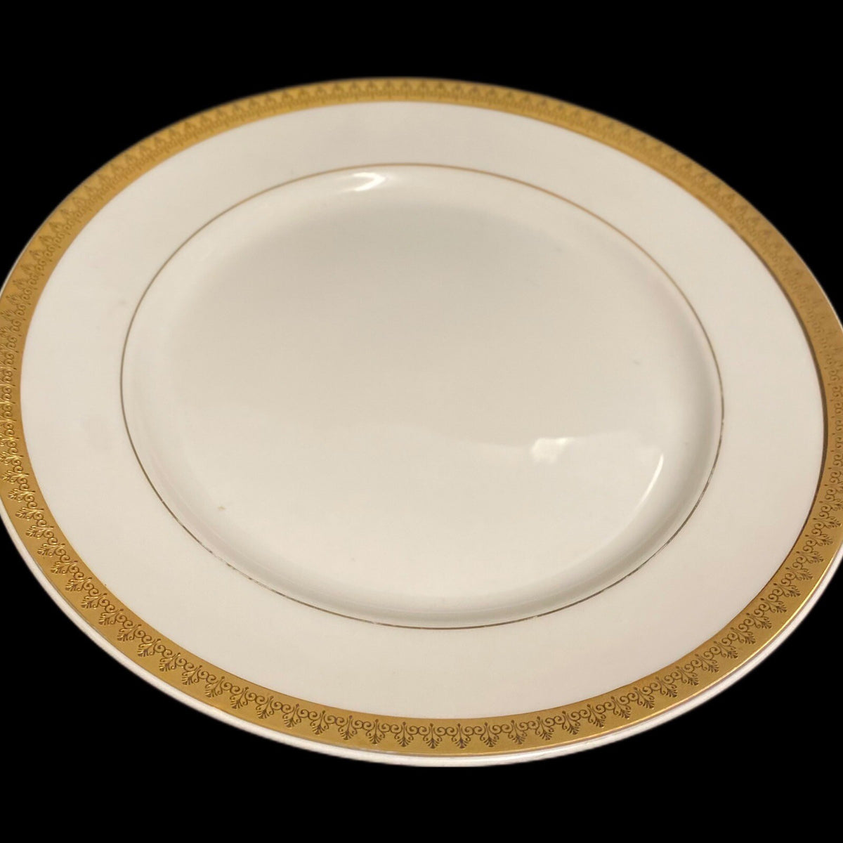Gabbay QUEEN VICTORIA 6- Dinner Plates Ceramic White Gold Border Trim Dinnerware