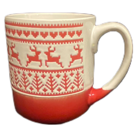 10 Strawberry Street Mug Christmas Reindeer Embossed Artisan Collection 16 Oz