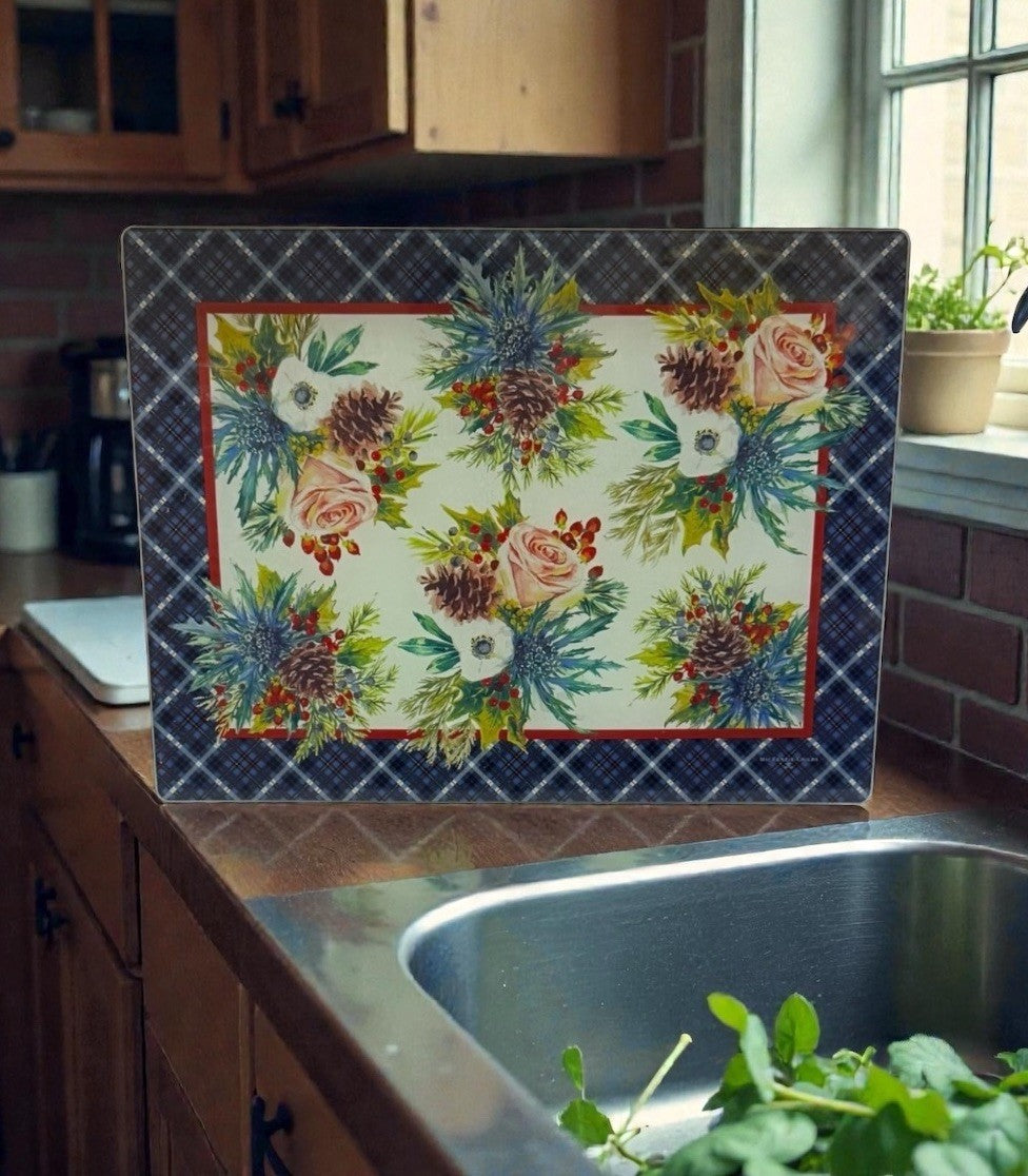 MacKenzie-Childs Highbanks Holiday Kitchen Tempered Glass Cutting Board