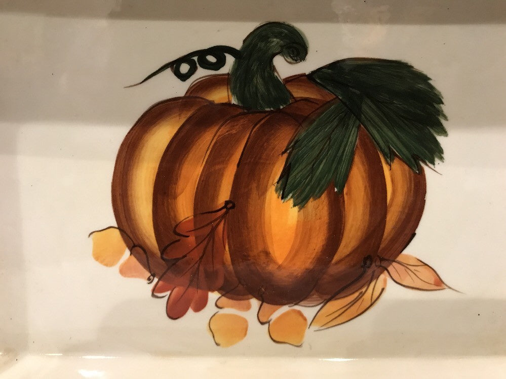 HAUSENWARE Tray With Handles Ceramic Rectangular Serving Platter Pumpkin 13.5" L