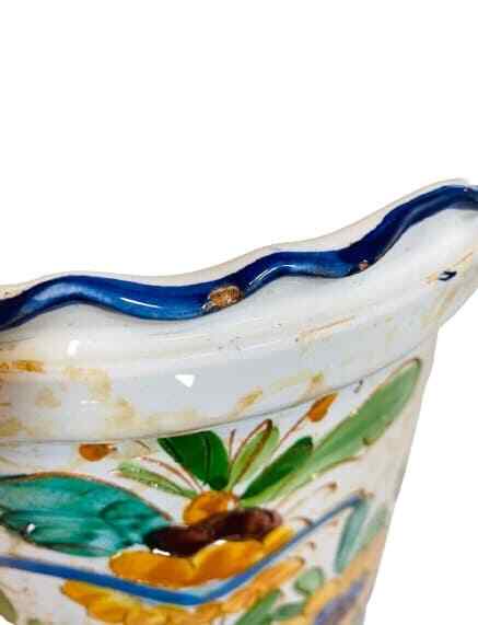 Italian Hand Painted Terracotta Vase Majolica Pottery Umbrella Holder 16 3/8”H