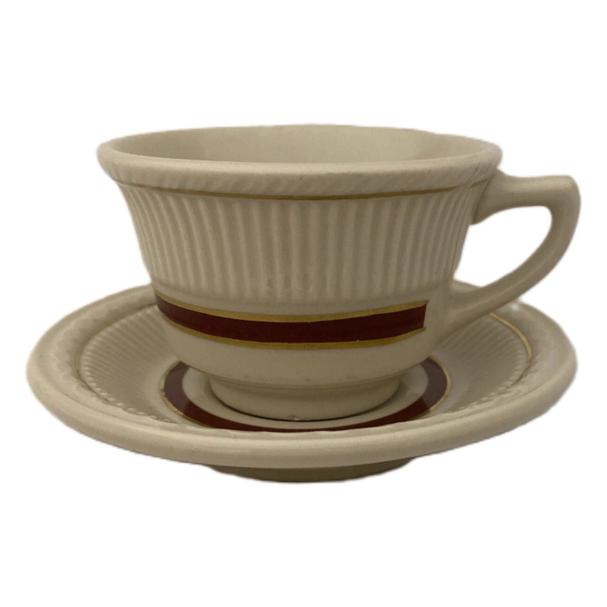 Shenango China Cups & Saucers 4-Laurel Red Gold Embossed USA Restaurant Ware