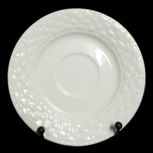 Gibson Designs SARASOTA 4-Flat Cups & 4 Saucers 7 Oz White Embossed Basketweave