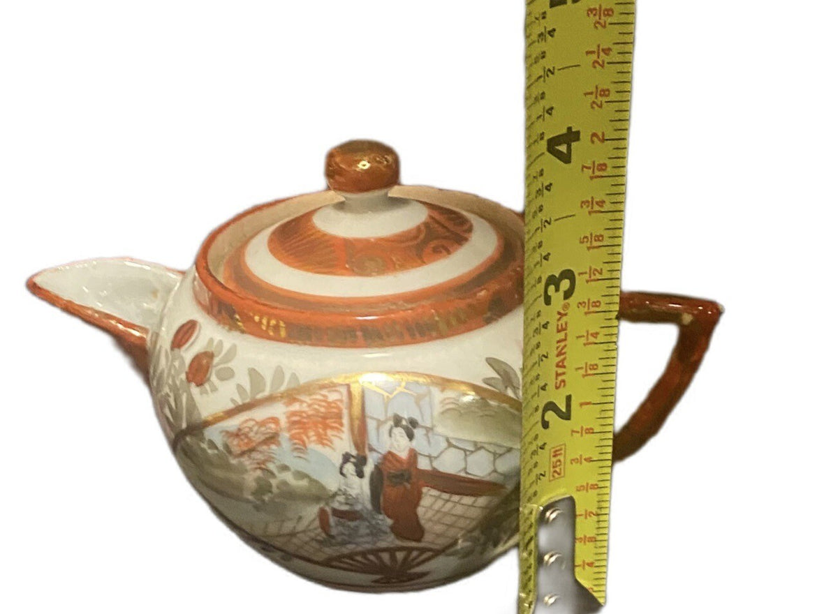 Vintage Japanese Geisha Teapot • Hand Painted Porcelain • Oriental Scene