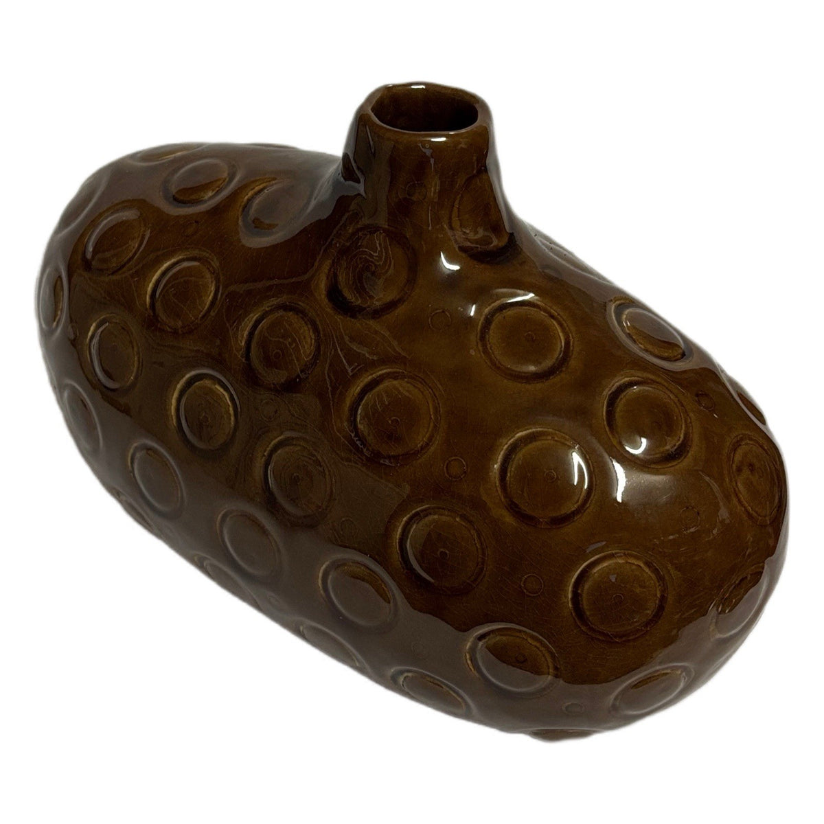 Modern Brown Ceramic Bud Vase 10"x6” | Mid Century Style Textured Pottery Decor