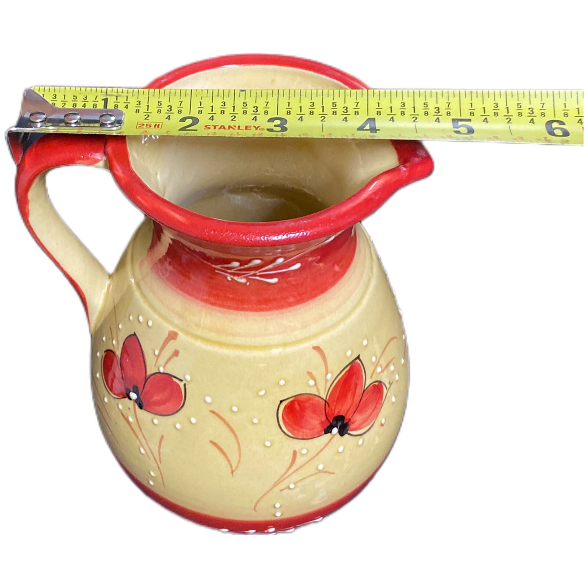 SPAIN Pitcher  HNOS. PEDRAZA Ceramic Spanish Textured Red White Yellow Vase