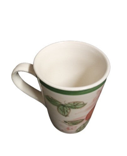 Gibson Designs Peach Duo Set of 3 Mugs 12 oz Coffee Tea Cups Fruit Floral Green