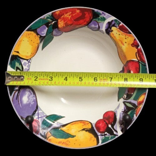 Gibson Designs CORNUCOPIA FRUIT Serving Bowl 9 ½”D Apple Pear Cherry Plum Border