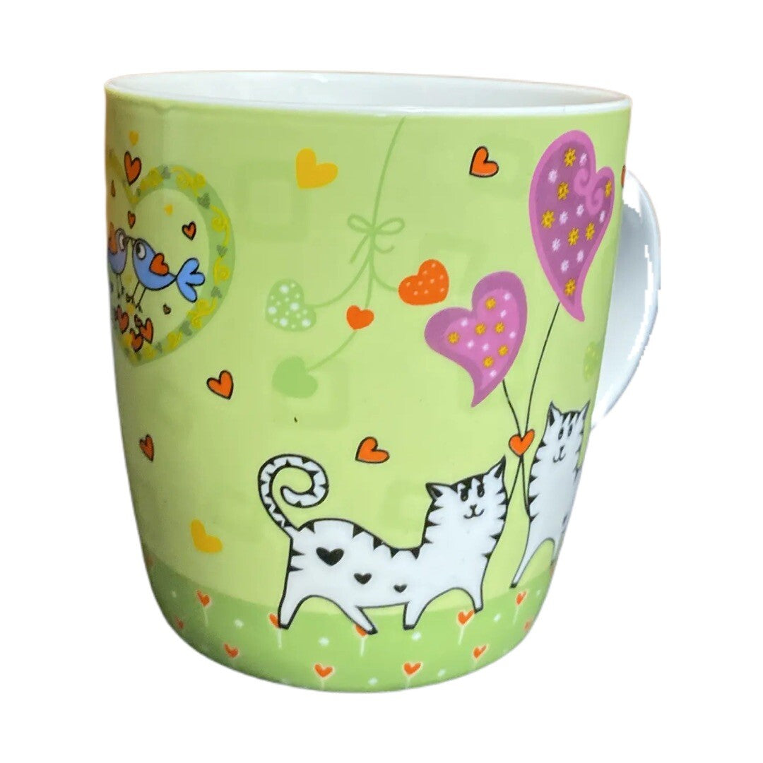 CAT LOVERS  Coffee Cup Hearts BIRDS IN LOVE Tea Cup Efay Art Living Collection