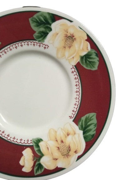 Gibson Designs Magnolia Bloom • Set of 4 Cups & Saucers • Floral Ceramic