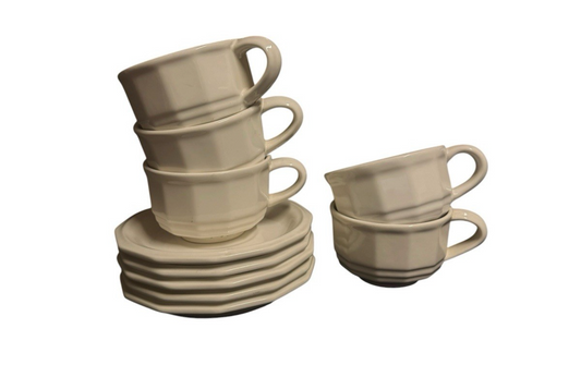 Vintage Pfaltzgraff Heritage White 5 Cups & Saucers Set Stoneware USA