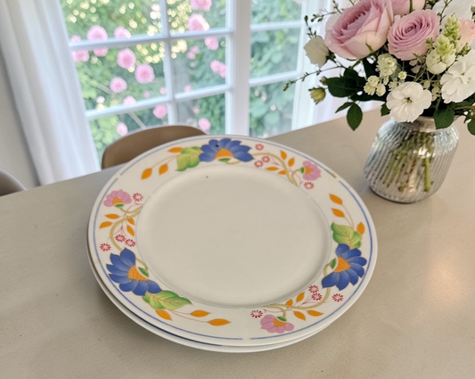 Allied Design Floral Salad/Dessert Plates 7 5/8” Blue Pink Set of 2