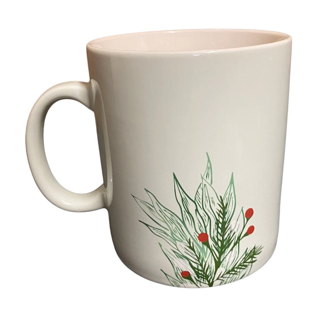 STARBUCKS 2020 Ceramic Coffee Mug Red Holly Berries Pine Winter Large Cup 26 oz.