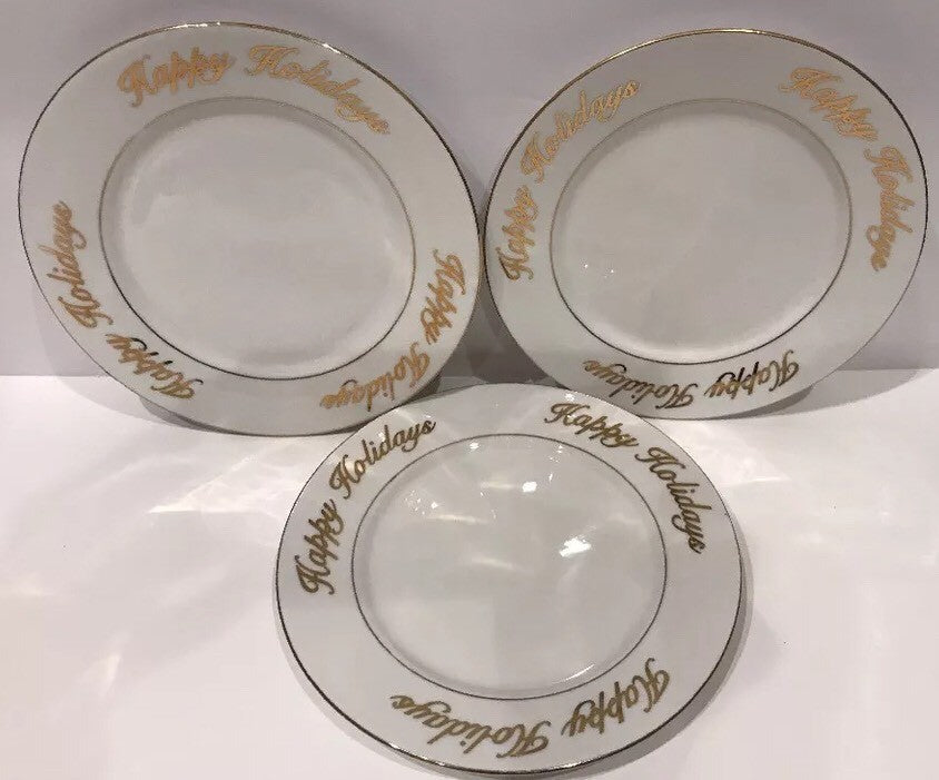 Set of 3 Royal Majestic Happy Holidays Fine China Salad/Dessert Plates 8999 