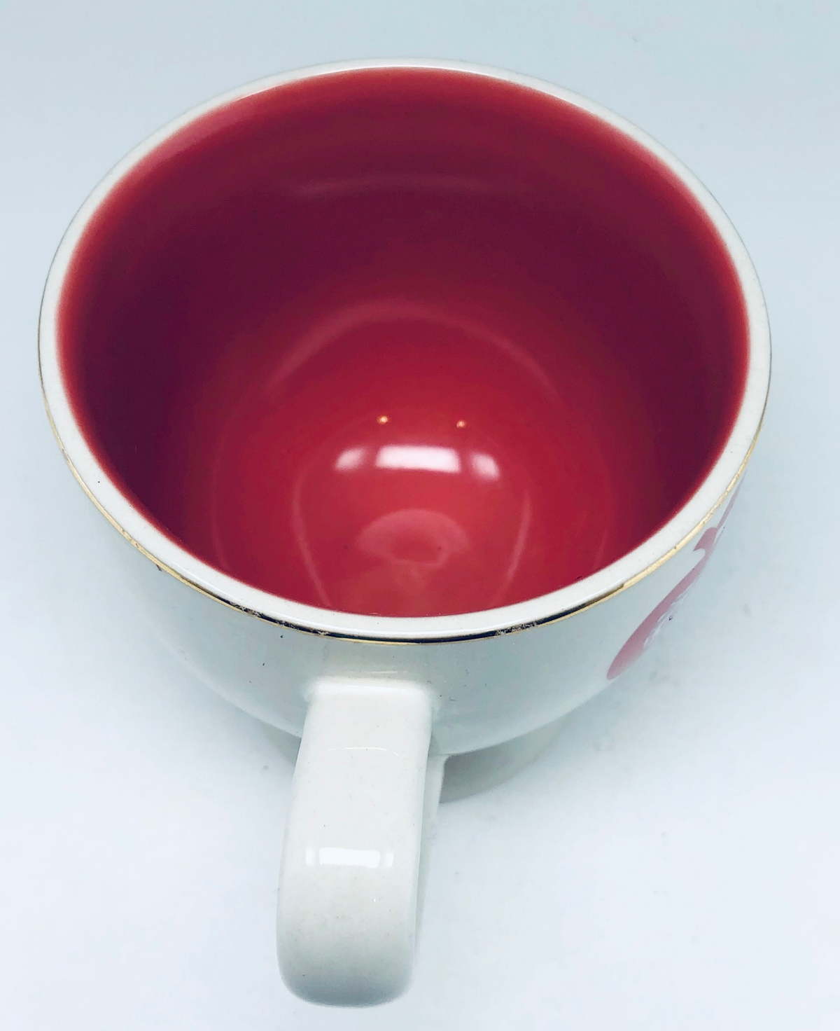 Anthropologie Pedestal Mug Apples 8oz White Red Interior Ceramic Tea Coffee Cup