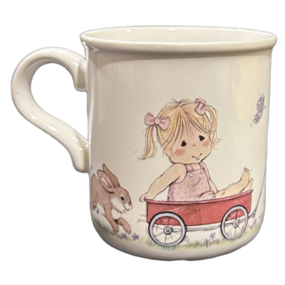 Sweet Me American Greetings Mug Wagon Bunny Girl Vintage 1984 Japan 3.5”x3.25”