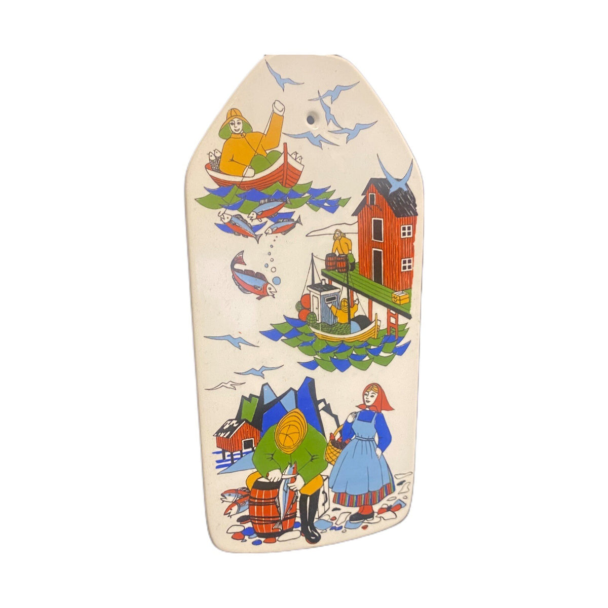 TORSKEFISKE Gerd Design Trivet Hand Painted Fishing Porcelain Wall Plaque Norway