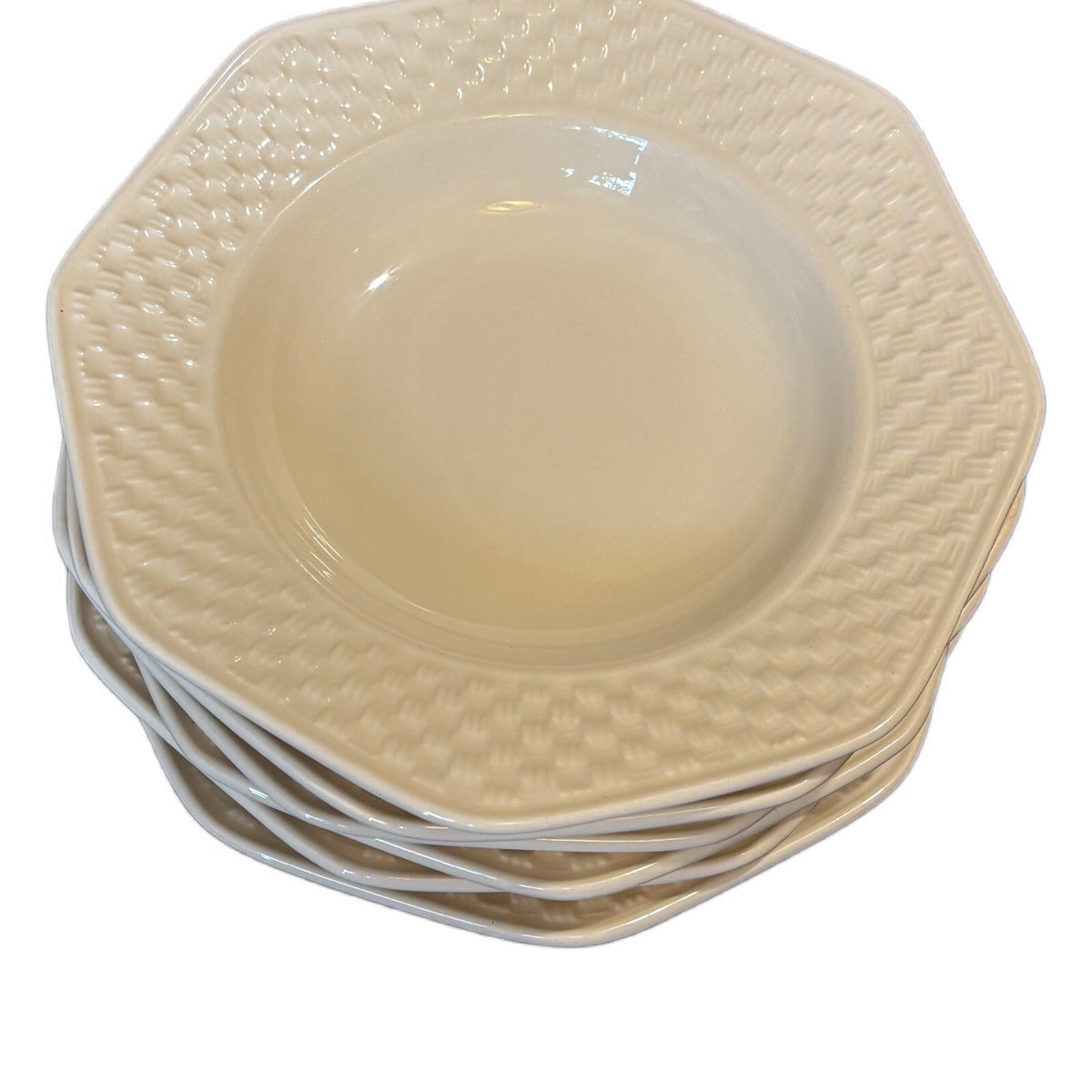 Nautica BERMUDA 6-Rim Soup Bowls Rattan Basket Weave Border Portugal Ceramic 9"D