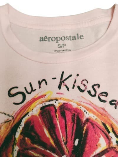 Aeropostale T-Shirt Sun kiss Since 1987 Women White Pink Black Yellow Cotton Tee