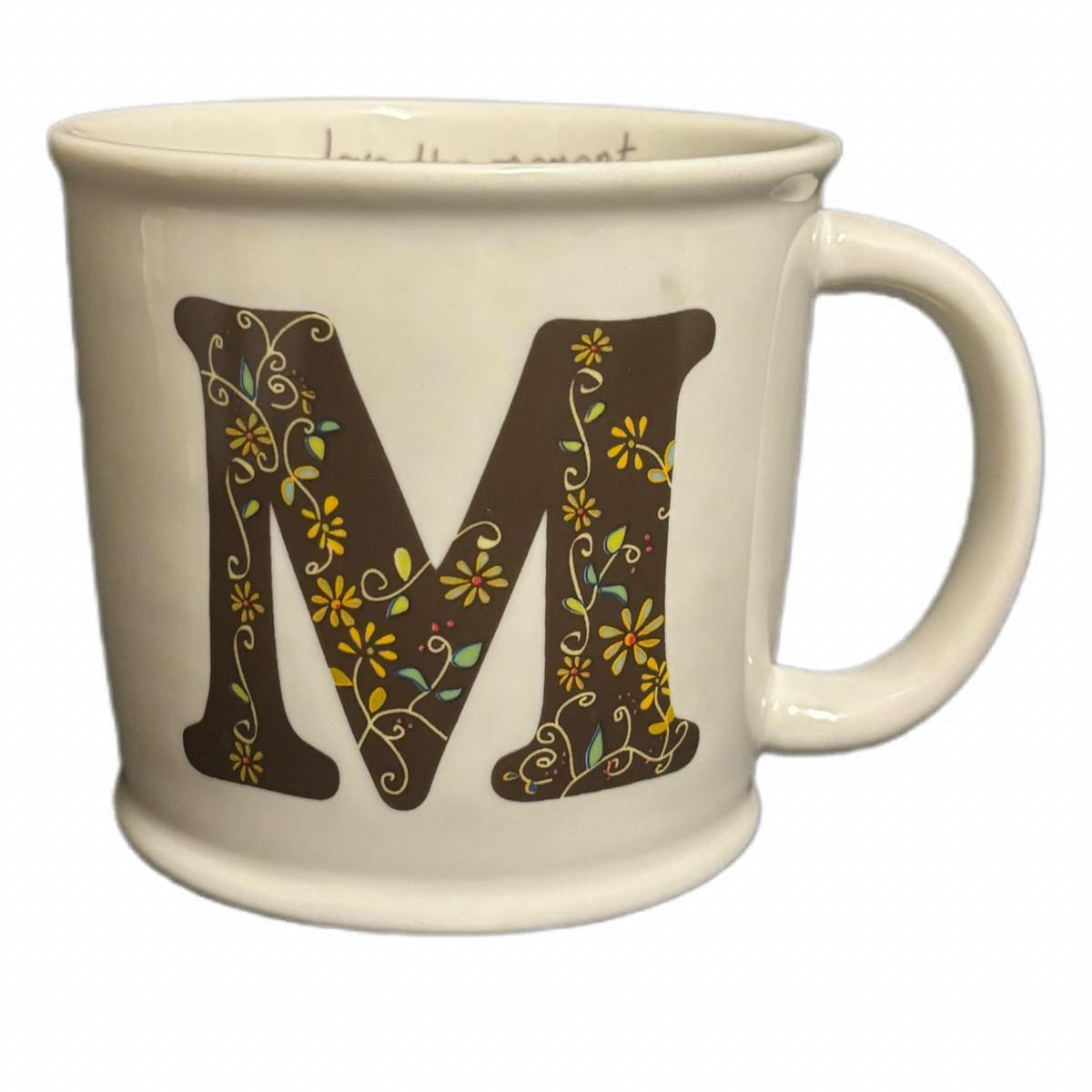 Natural Life Mug Letter M Love The Moment Initial Monogram Floral Coffee Tea Cup