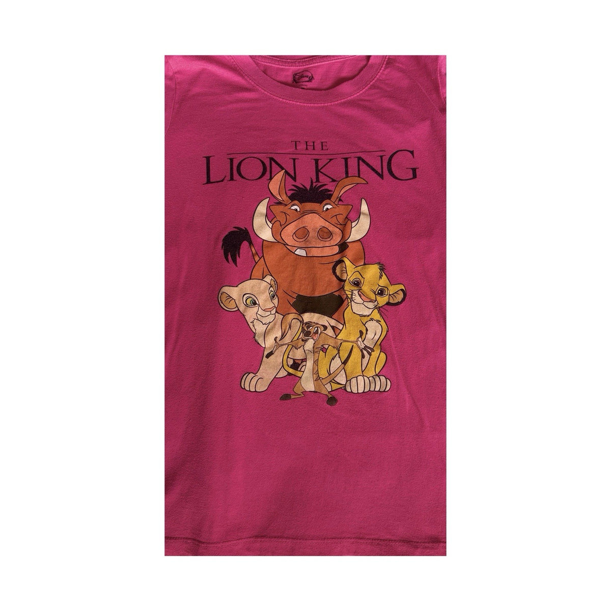 Disney The Lion King Pink T-Shirt Cap Sleeves Women’s Medium Simba Timon Pumbaa