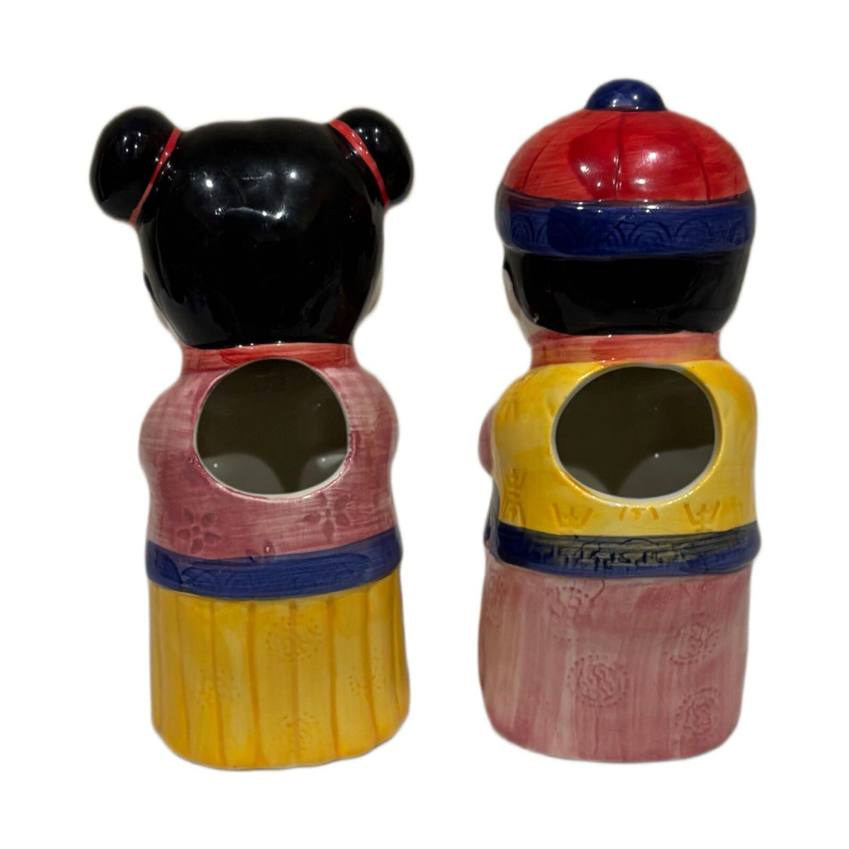 Vintage Tiki Mugs Set – Figural Chinese Boy & Girl – Ceramic Statue Cups