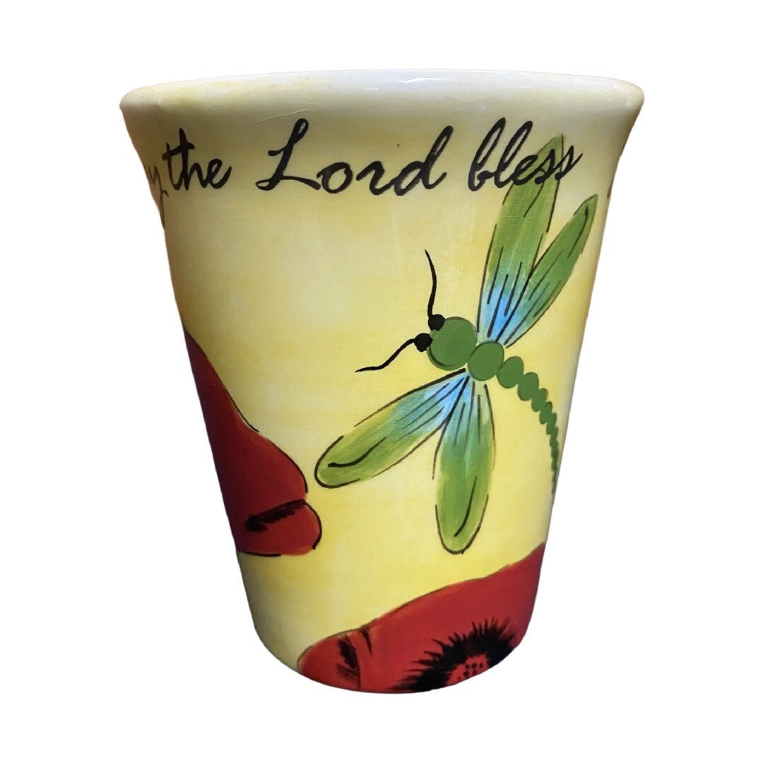 VIMI DESIGNS FLORAL Ceramic Yellow Coffee Mug MAY THE LORD BLESS YOU & KEEP YOU