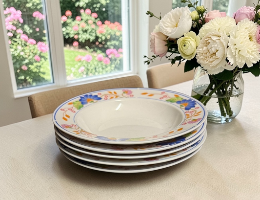 Allied Design Floral Soup Pasta Bowls 9”D Blue Pink Orange Set of 5