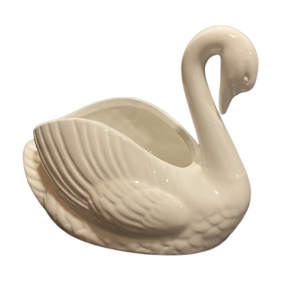 Swan Shape Ceramic White Planter Vase Figurine Cactus Pot Home Garden Desk