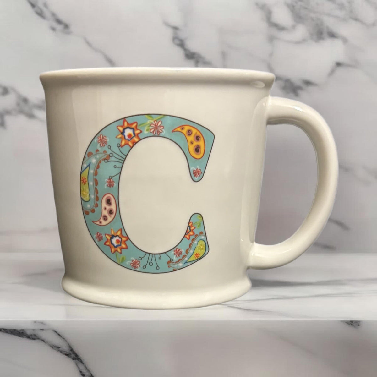 Natural Life Mug Letter C Love The Moment Initial Monogram Floral Coffee Tea Cup