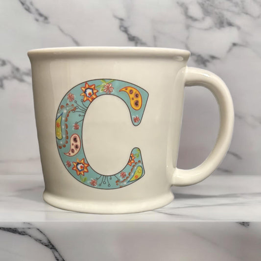 Natural Life Mug Letter C Love The Moment Initial Monogram Floral Coffee Tea Cup