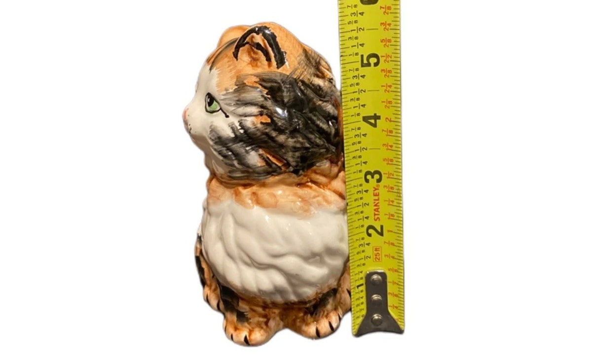 Vintage Ceramic Calico Cat Kitten Kitty Coin Piggy Savings Bank With Stopper