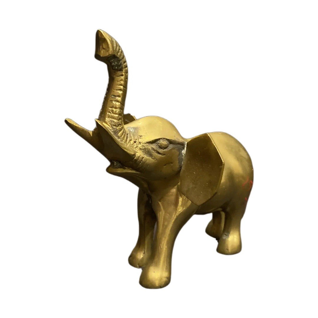 Vintage Elephant Solid Brass Figurine Statue Raised Trunk Up Good Luck