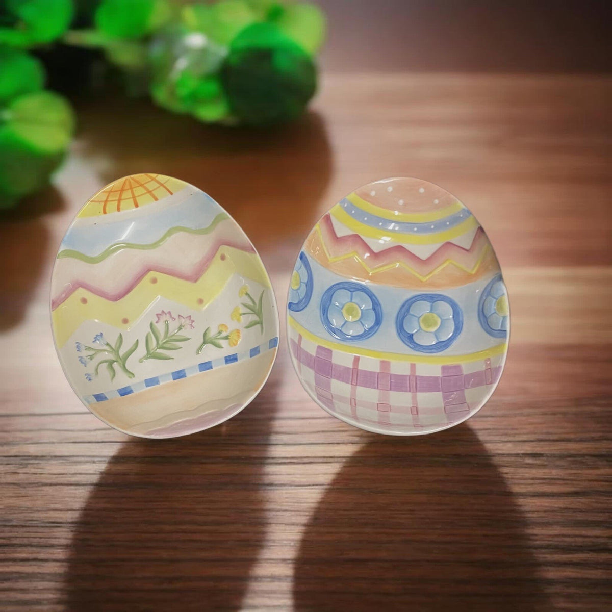 Fitz & Floyd 2-Easter Eggs Bowls ESCAPADES Ceramic Dish 7 1/8" x 5 1/2" W