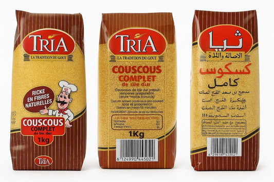 COUSCOUS TRIA 2-Whole Wheat Fine Complet Moroccan Vegan Vegetarian No MSG