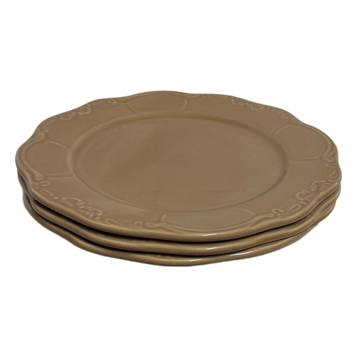 Casa Cristina Taupe Scalloped Dinner Plates Set of 3 – 10.5” Stoneware