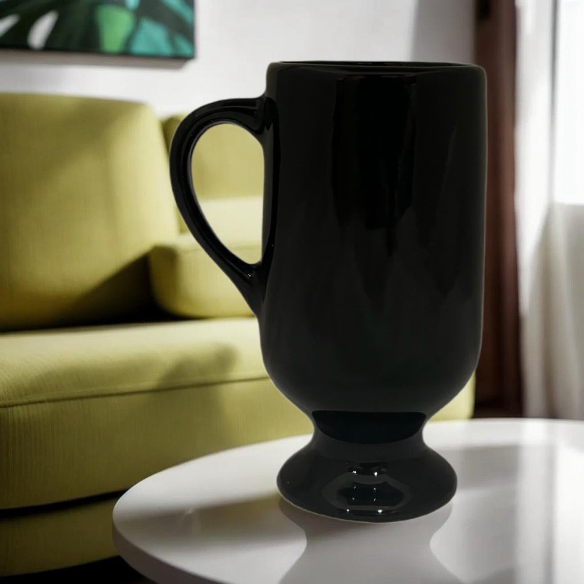 Irish Pedestal Mugs Irish 2-Footed Cups Black Ceramic Coffee Tea Drinkware