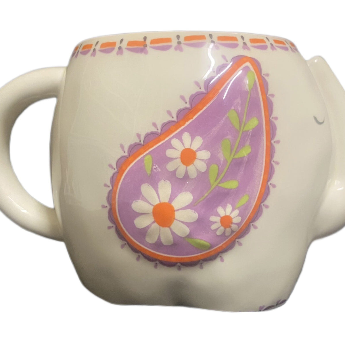 Natural Life Sculpted Elephant Mug 16 oz You Are Loved Boho Floral Paisley Cup