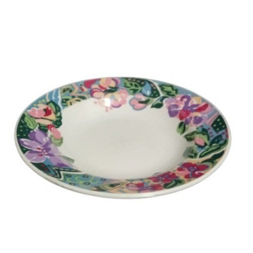 Vintage Gibson Designs PACIFIC 2-Rim Soup Bowls 9 1/8”D Pink Purple Green Floral