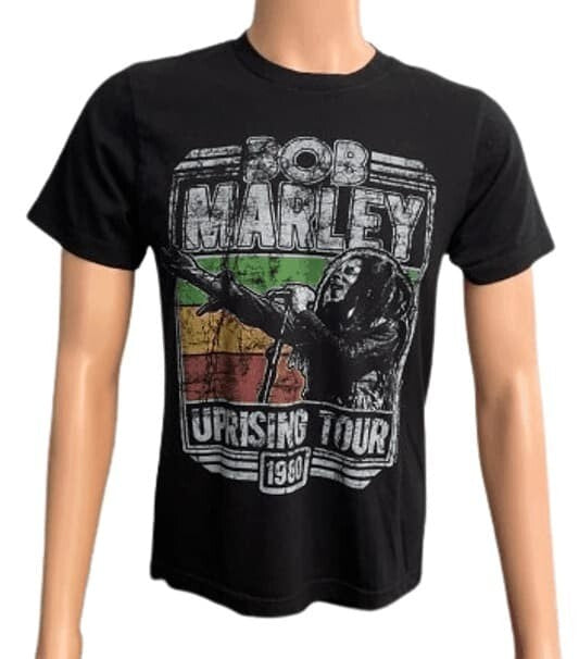 Bob Marley Uprising 1980 Tour Old Navy T-shirt Repro Distressed Black SM.