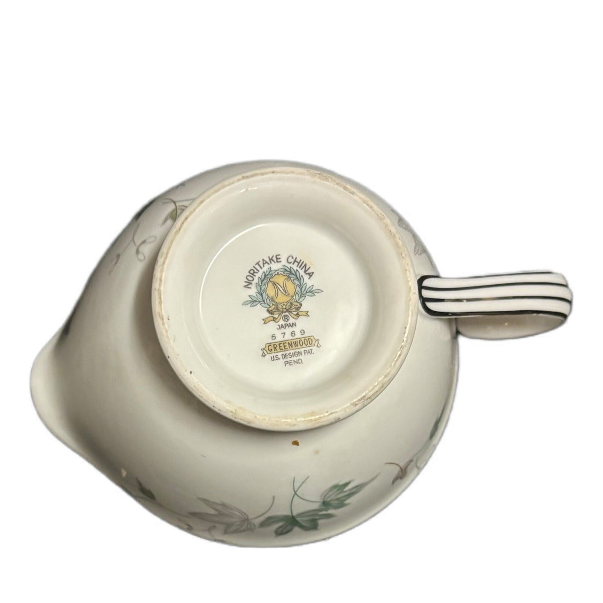 Noritake Greenwood Creamer Milk Condiment Dish Leaves Silver Trim Japan 5769